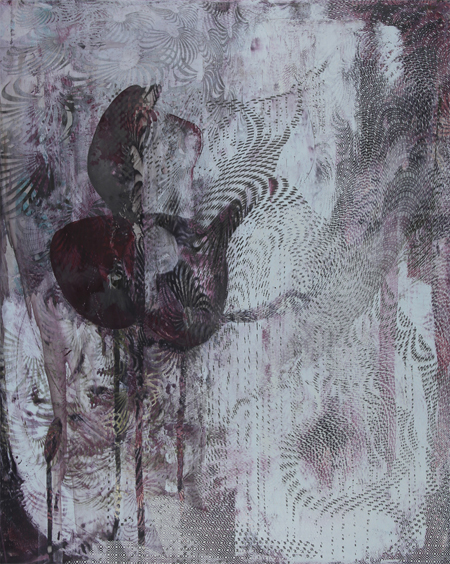 Untitled 1431, screen print, oil, wax on panel, 20" x 16" x 1½", $900