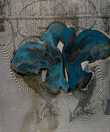 Untitled 1409, screen print, oil, wax on panel, 24" x 20", $1,400