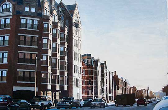 Columbus and Clarendon, oil on paper, 15" x 24" framed, sold