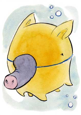 Dumbo, watercolor and ink on paper, 10" x 8", $60