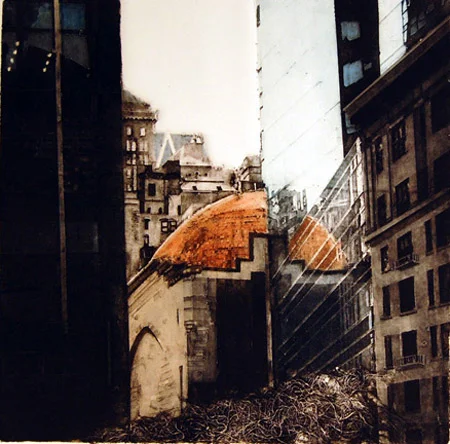 City Center Harmony (12/100) , collagraph with silk aquatint, 18" x 17", $300
