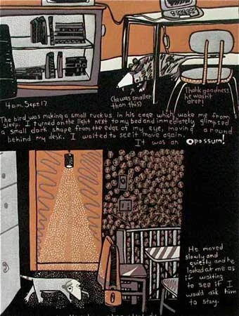 The Opossum, reduction linoleum print on paper, 30" x 22", $350
