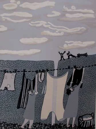 The Wash, reduction linoleum print on paper, 30" x 22", $350