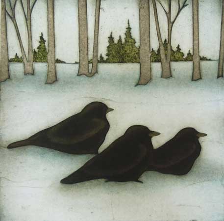 Three Crows, collagraph on paper, 21½" x 20½" framed, $425