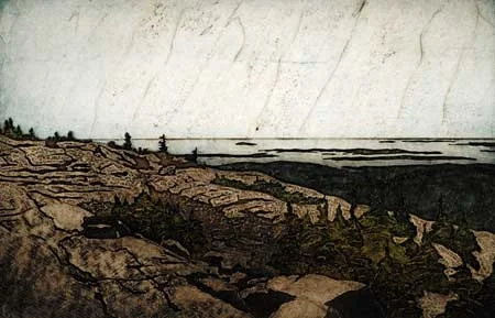 On Cadillac Mountain (19/30), collagraph on paper, 16½" x 22", $400