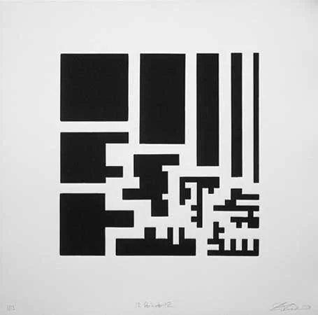 12 Perimeter 12 (5/13), waterjet-cut shaped plate relief, 19" x 19" framed $600