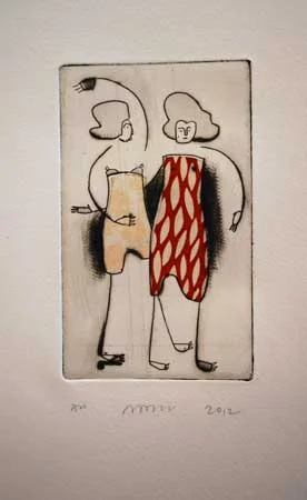 Women, etching, drypoint, chine-collé, 11" x 9" framed $225
