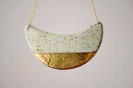 Speckled Half Dipped Necklace, stoneware, 22k gold, shiny gold chain, $140