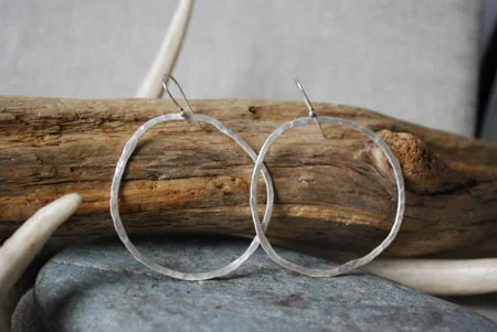 Hammered Circle Hoop Earrings, fine silver, $65