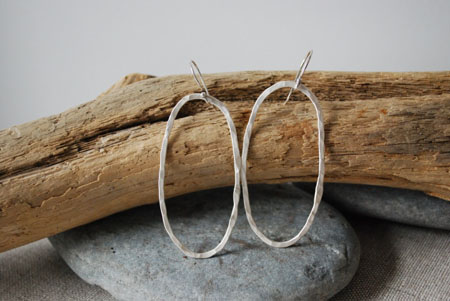 Hammered Oval Hoop Earrings, sterling silver, $65
