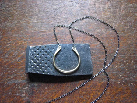 Large Brass U-Bone Necklace, brass, gun metal chain, sterling silver