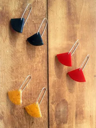 Quarter Moon Earrings, sterling silver, vintage bakelite