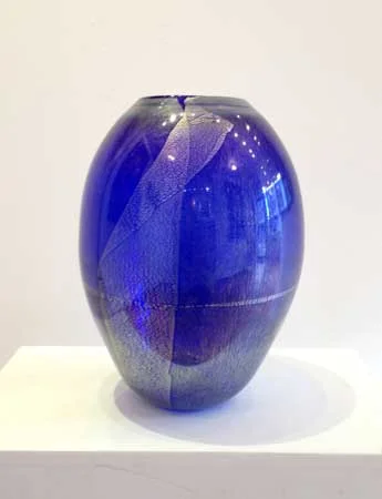 Cobalt and Silver Vase, italian silver leaf, hand blown glass, 9" x 6½", $175