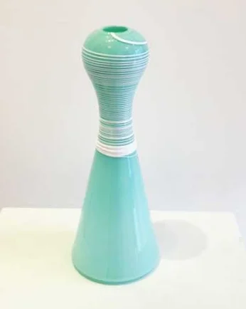 Celadon Vase with White Cane Wrap, hand blown glass, 11½" x 4½", sold