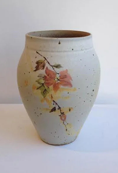 Rhodes White with Flower Vase, high fire ceramic, 7" x 4" 