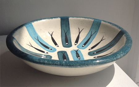 Fruit bowl in traditional blue, ceramic, 3" x 10", $125