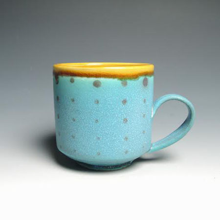 Turquoise Polka Dot Mug, porcelain, 3" x 4", $36