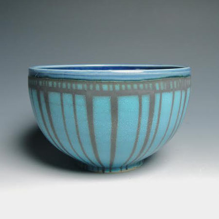 Turquoise Striped Bowl, porcelain, 3" x 6", $38