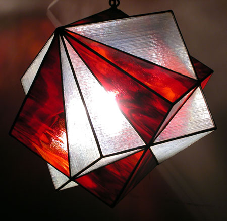 Two Cubes Compound, stained glass, 11" diameter, sold