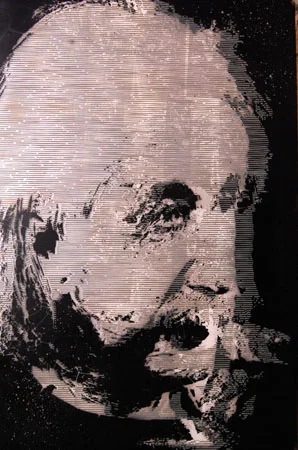 Einstein on Witherspoon Street, spray paint, enamel, acrylic on wood, 36" x 24"