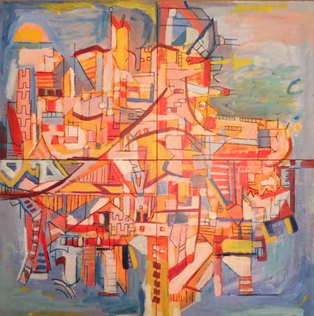 Minotaur Over the Current Sea, acrylic, china marker on panel, four 8" x 8" panels, $250 each, $450 for two, $750 for four