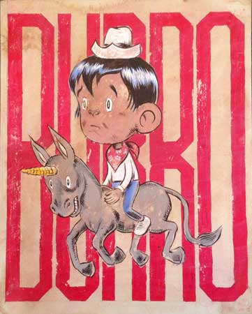Burro, acrylic, colored pencil, coffee-stained paper, 11¾" x 9½" , $1,200