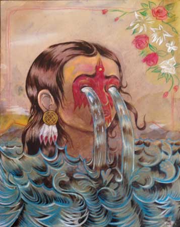 Como quiciera, acrylic, colored pencil, coffee-stained paper, 11¾" x 9½", $1,200