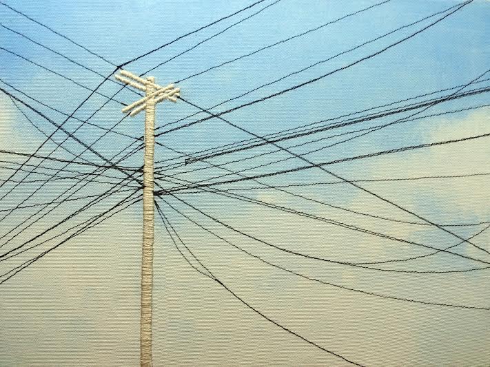 Elevated, acrylic, thread, gouache on canvas, 12" x 16", sold