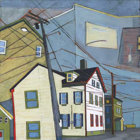 Beverly - Portsmouth Connection, acrylic and graphite over collage on panel, 11" x 11", sold