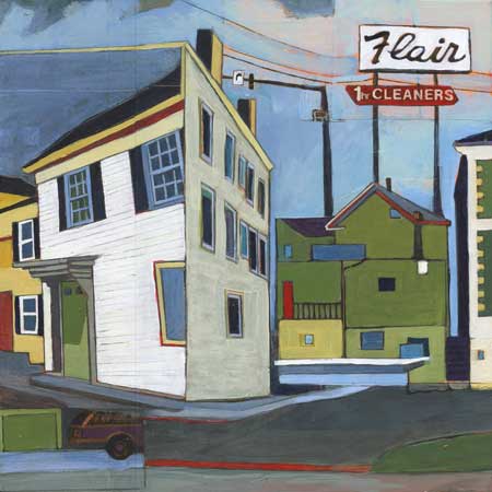 Flair, Fayette and Exeter, acrylic and graphite over collage on panel, 11" x 11", sold
