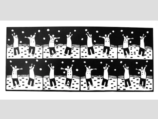 Chef on the Beach, linocut on paper, 18" x 32" framed