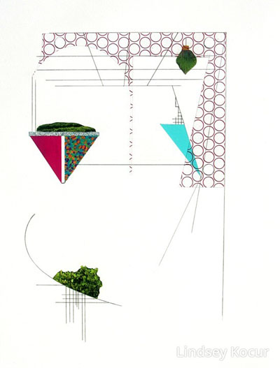 Case Study House #39, acrylic, ink, collage, acetate, sandpaper on paper, 15" x 12" framed , sold