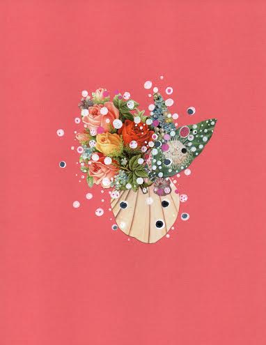 Moon Scallop, ink and found collage on paper, 11" x 8 1/2", $225