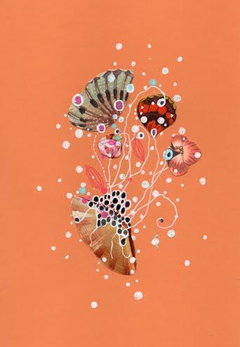 Barnacle Tree, ink and found collage on paper, 9" x 7" framed, sold