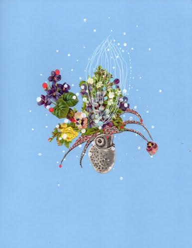 Flowering Argonaut, ink and found collage on paper, 11" x 8 1/2", sold