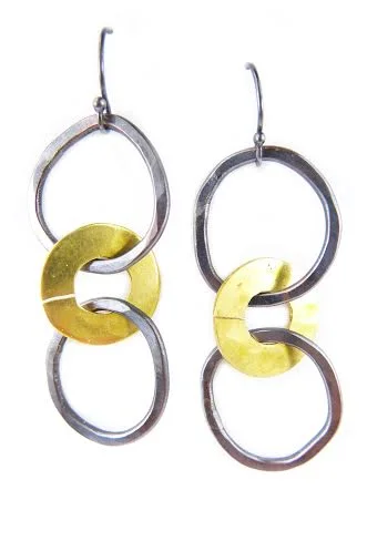 Scatter earrings, copper, brass, $36