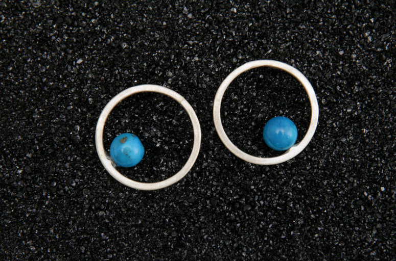 Circle earrings, sterling sliver, turquoise, other stones available
