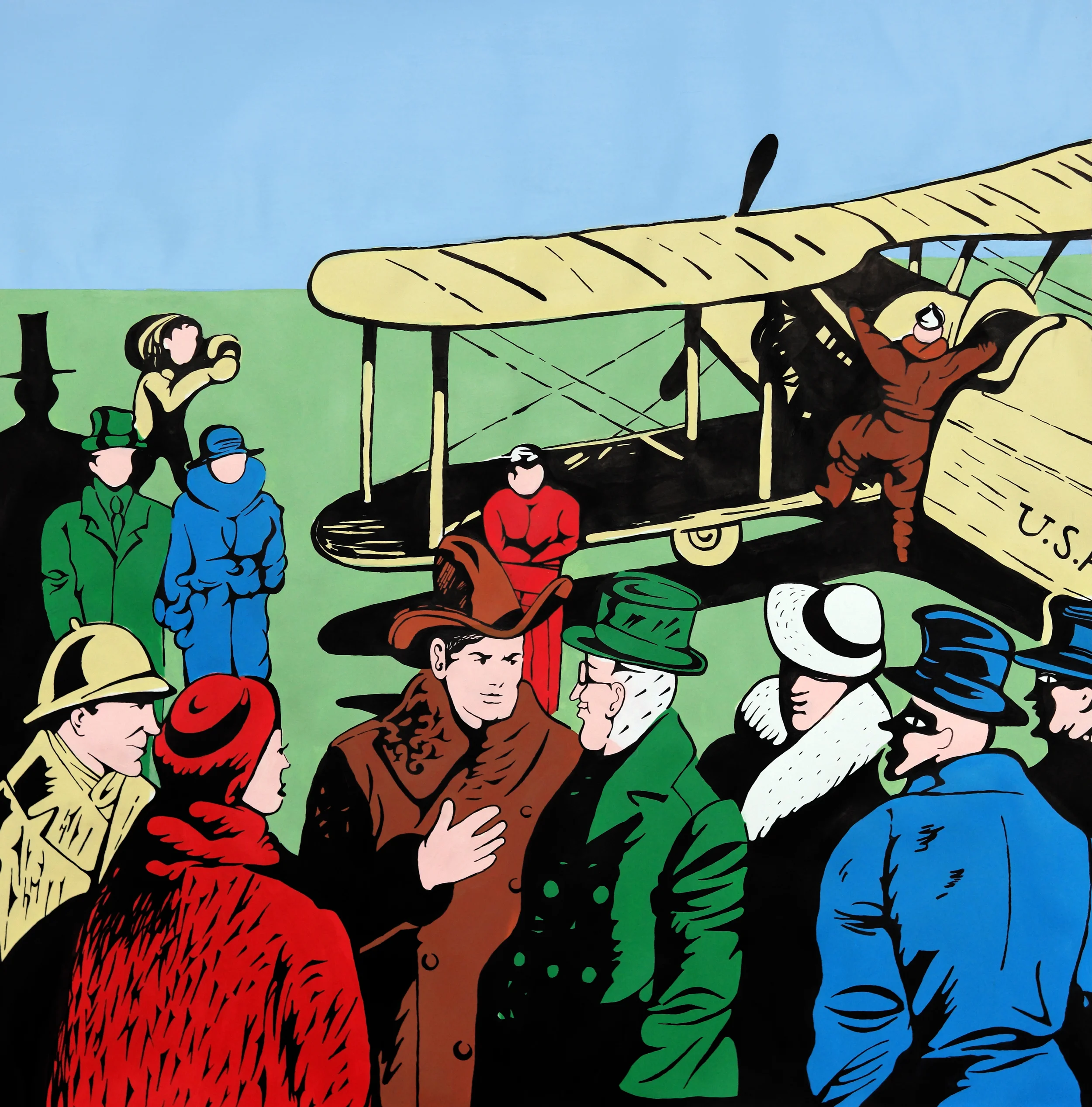 Airplane Tour , ink, gouache and acrylic on paper, 35 1/4" x 34 1/4" framed, sold
