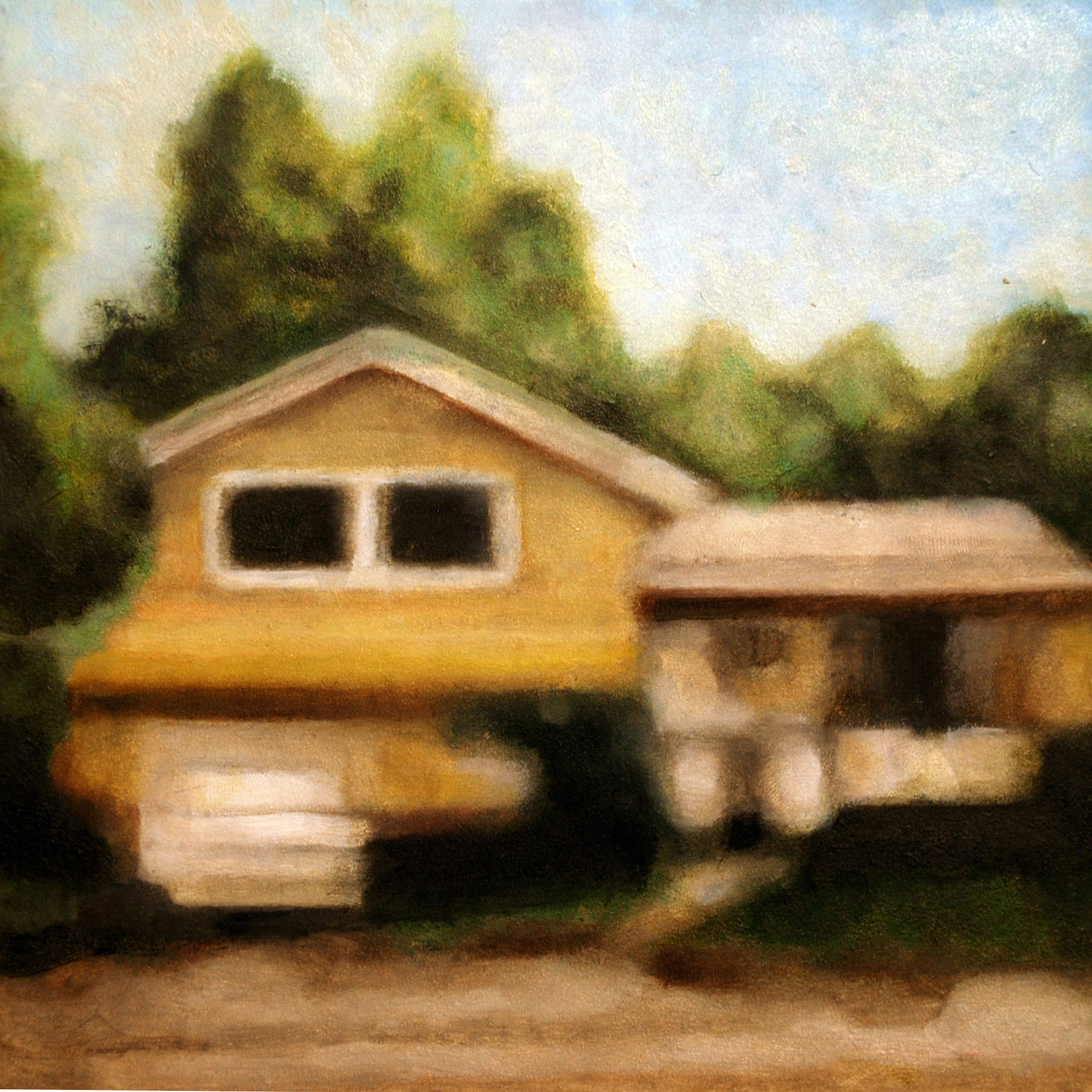 Yellow Split Level , oil on panel, 9 3/4" x 9 3/4" framed, sold