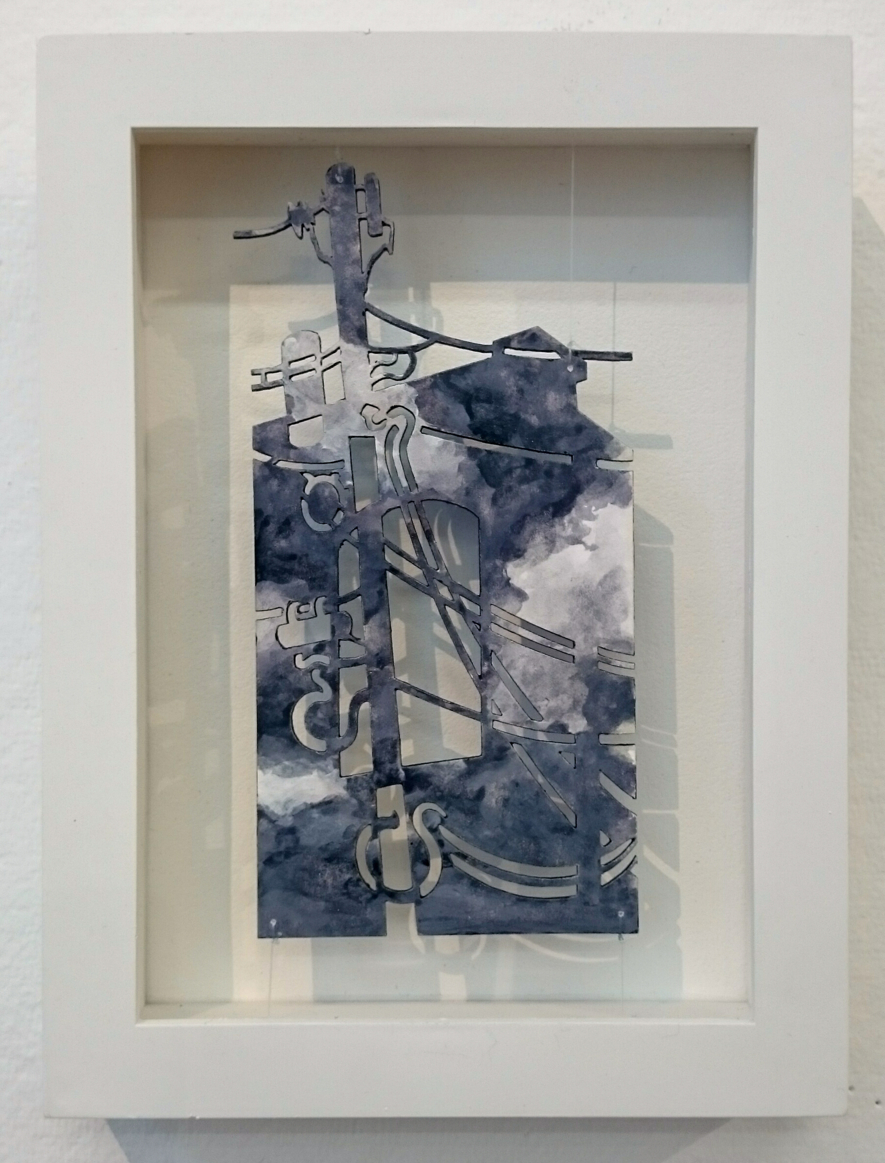Instinct to Dream XII , watercolor on illustration board, cut to silhouette, fishing line, 8" x 6" framed, $175