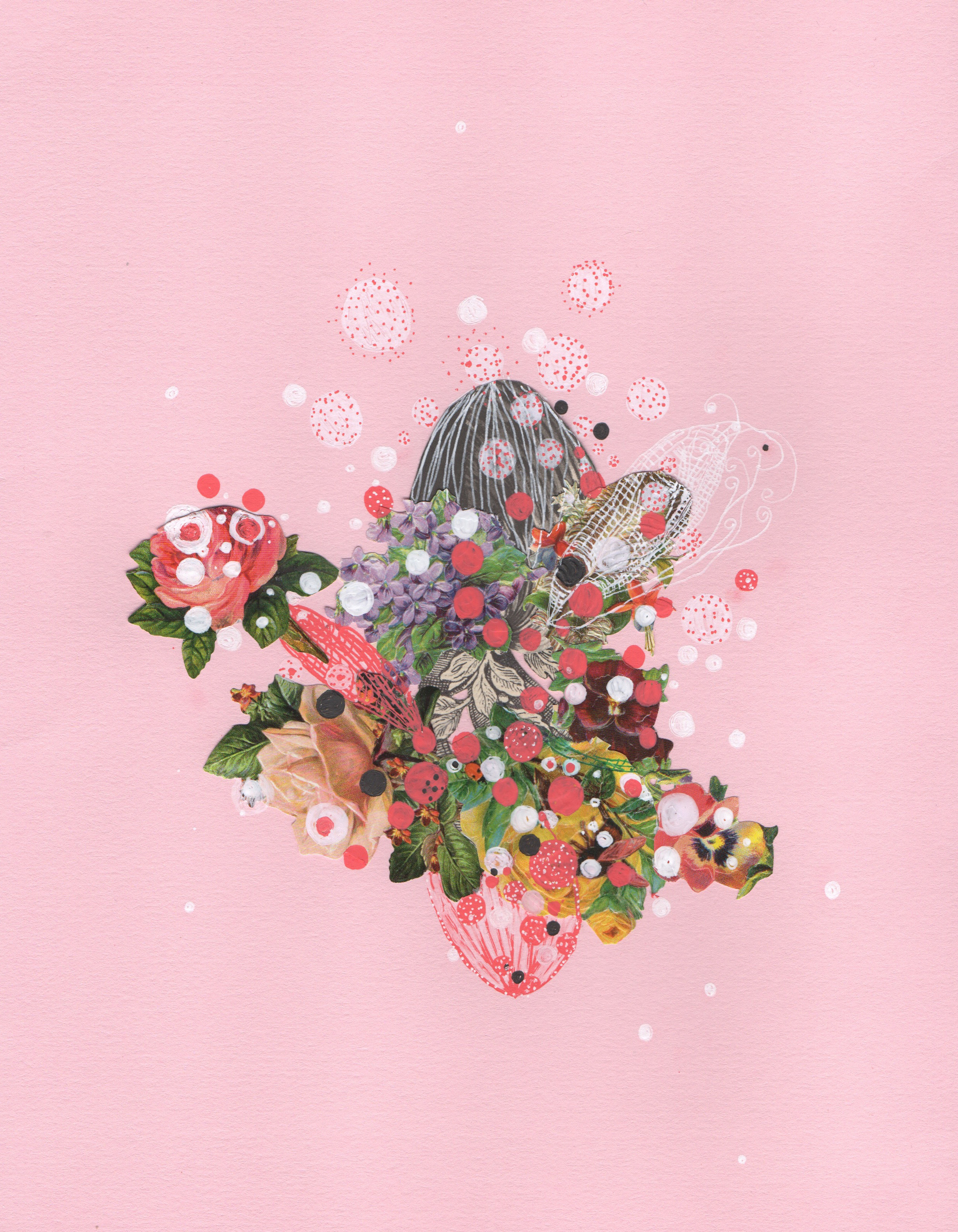 Interstellar Sea Fruit , ink and found collage on paper, 11" x 8 1/2", $225