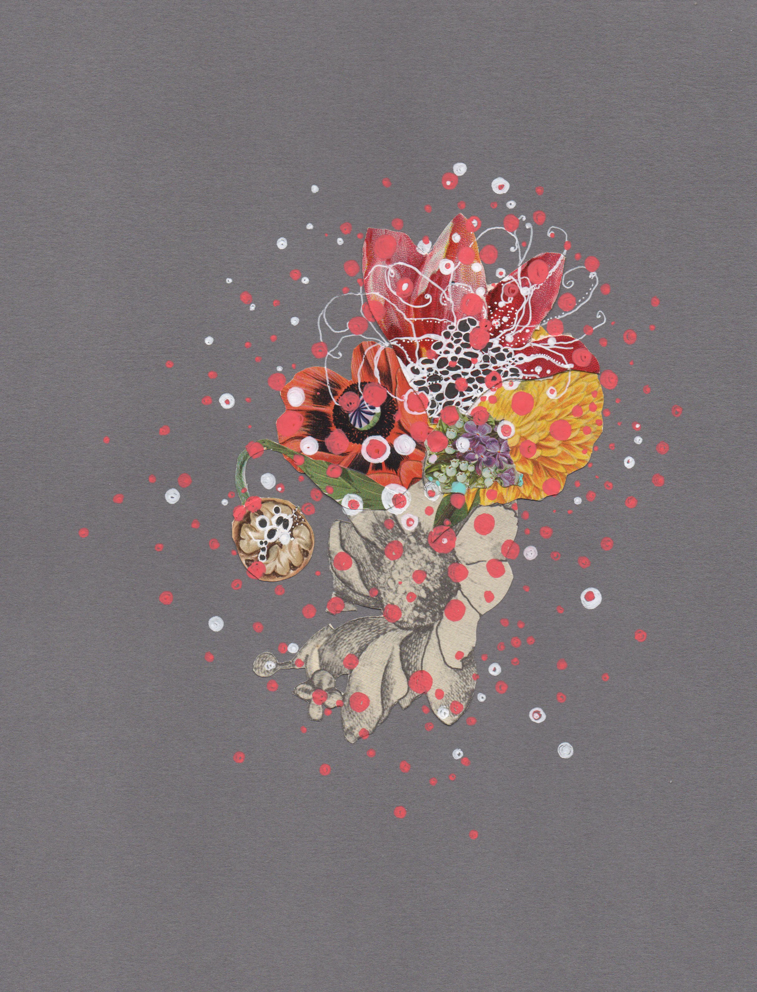 Strawberry Sea , ink and found collage on paper, 11" x 8 1/2", $225