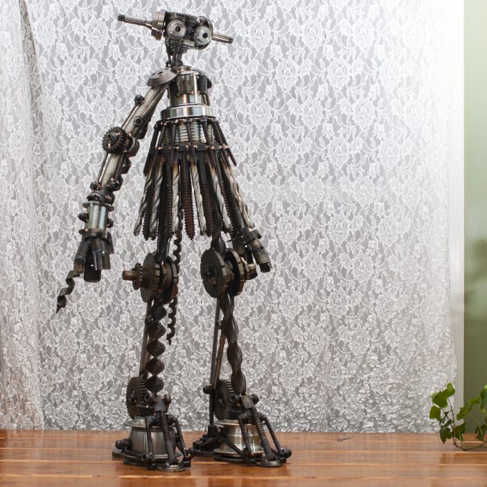 Phoebe #284 , Jupiter-class astrobot, bicycle parts, gears, drill bits, screws, lag bolts, hardware, stainless steel, bronze, copper, 32" x 18" x 14", sold