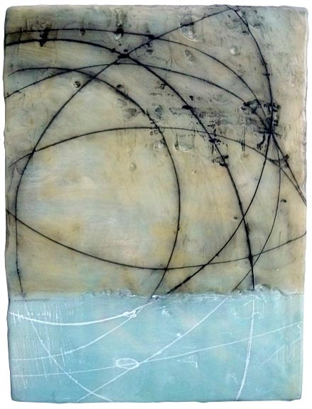 Lines and Spheres , encaustic and oil on panel, 12" x 9", sold