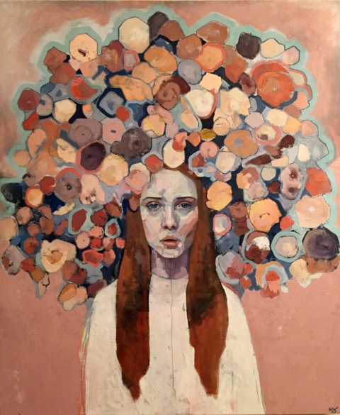 Oleg's Flowers , oil, acrylic, colored pencil and chalk on canvas, 43" x 36", sold
