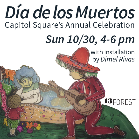 Above: Dimel Rivas, detail of preparatory illustration for her Día de los Muertos installation.