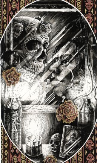 Alexa Gustafson, C empasúchil (A/P) , lithograph, ink, gold and copper foil on paper