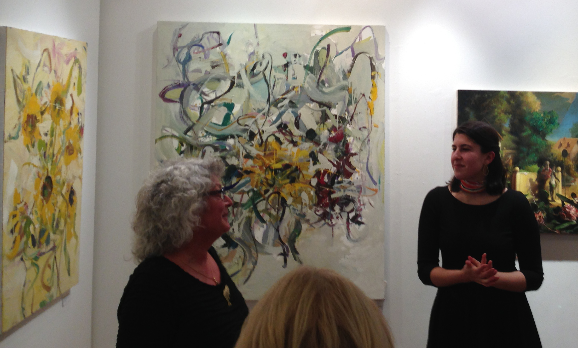 Art critic Rebecca Nemser (left) and gallery director Jillian Wertheim (right) discuss Jon Imber's life and work at 13FOREST Gallery's post-screening reception of Imber's Left Hand .