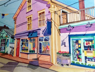 Commercial Street, Provincetown , watercolor, gouache on paper, 21" x 25" framed, sold