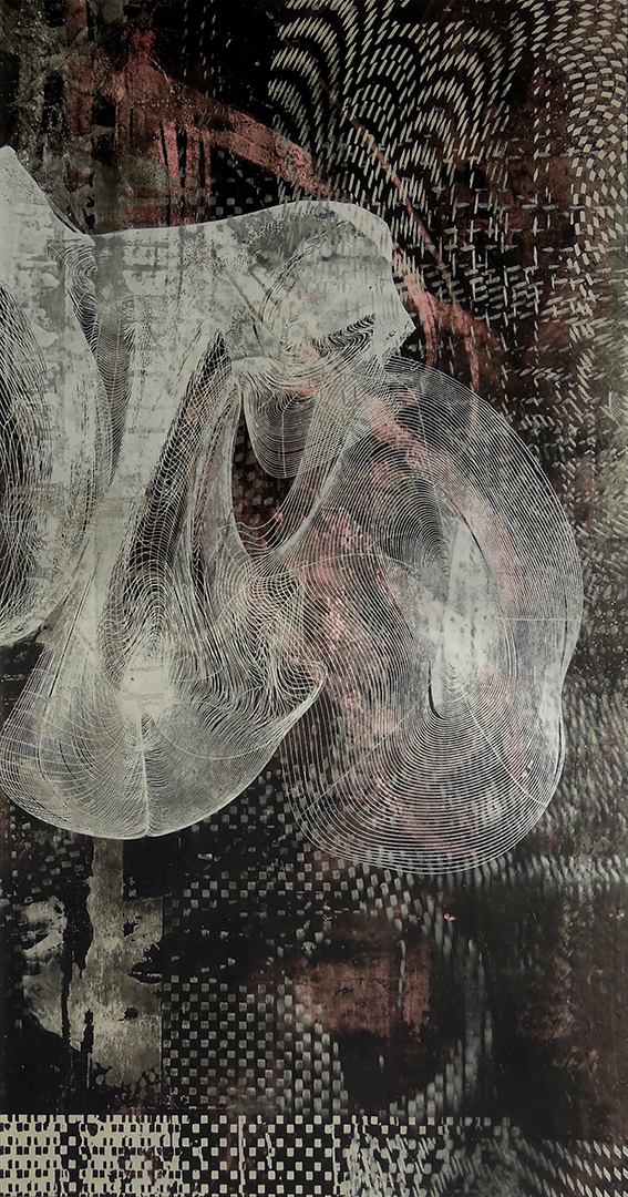Untitled 1698 , screen printed oil and wax on paper, 22" x 13 1/2" matted, $360